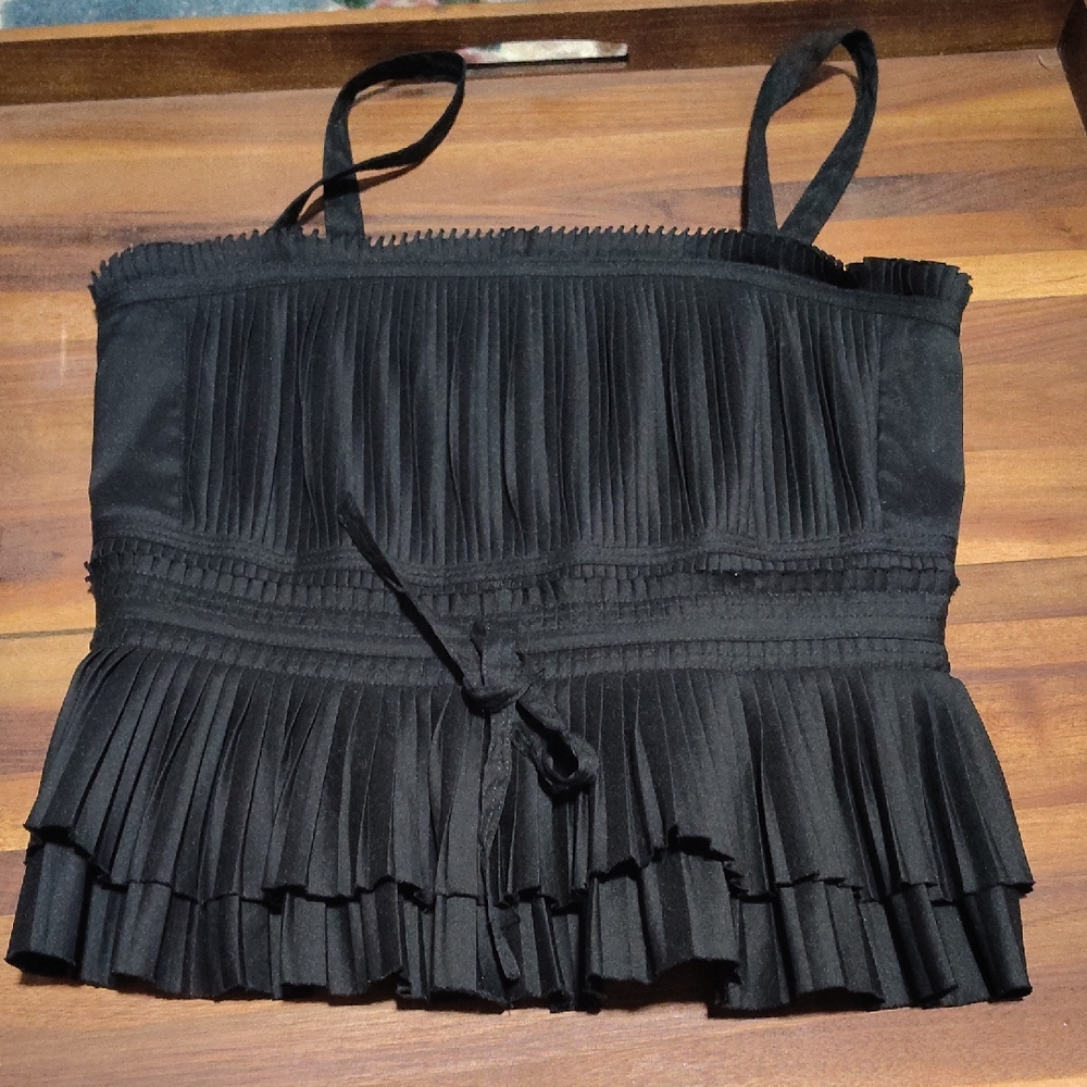 White House Black Market Black Pleated Ruffle Camisole